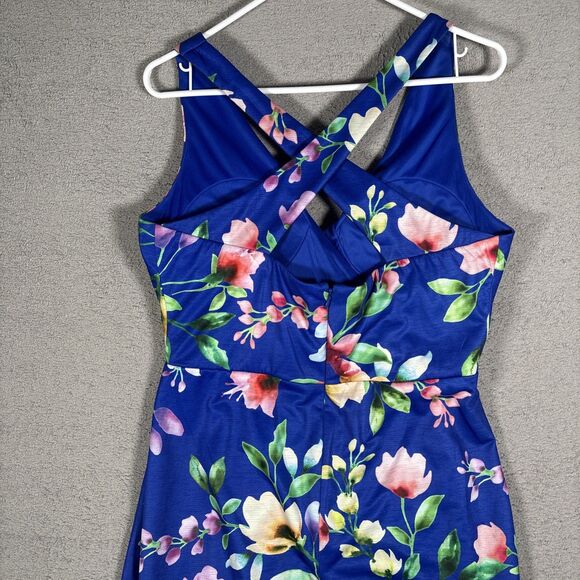Guess Women’s Size 12 Tulip Cocktail Mini Dress Blue Flowers Knee Length Wedding - Picture 12 of 16